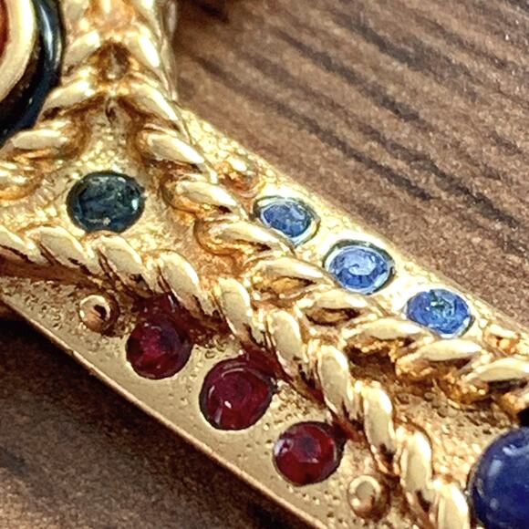 Signed JBK Camrose & Kross 18K Plated Byzantine Jasper Gemstone Cross Necklace - Picture 6 of 15